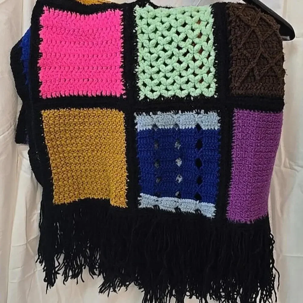 Vtg 1970's Crochet Granny‎ square Roseanne Boho 73